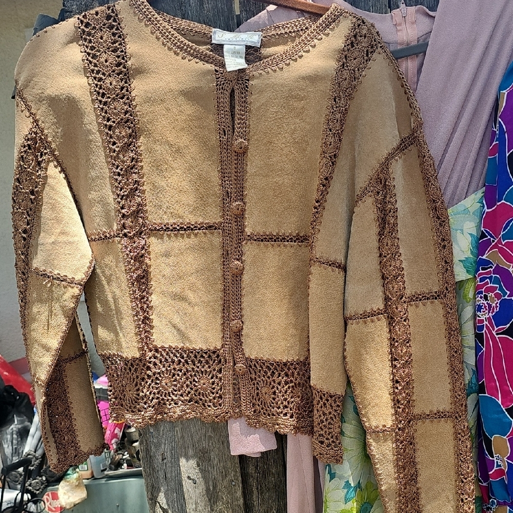 Women's Tan Crochet Trim Blazer